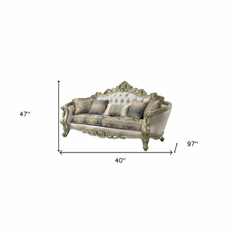 Homeroots 40 x 97 x 47 in. Fabric Antique White Upholstery Poly-Resin Sofa with 5 Pillows 348231
